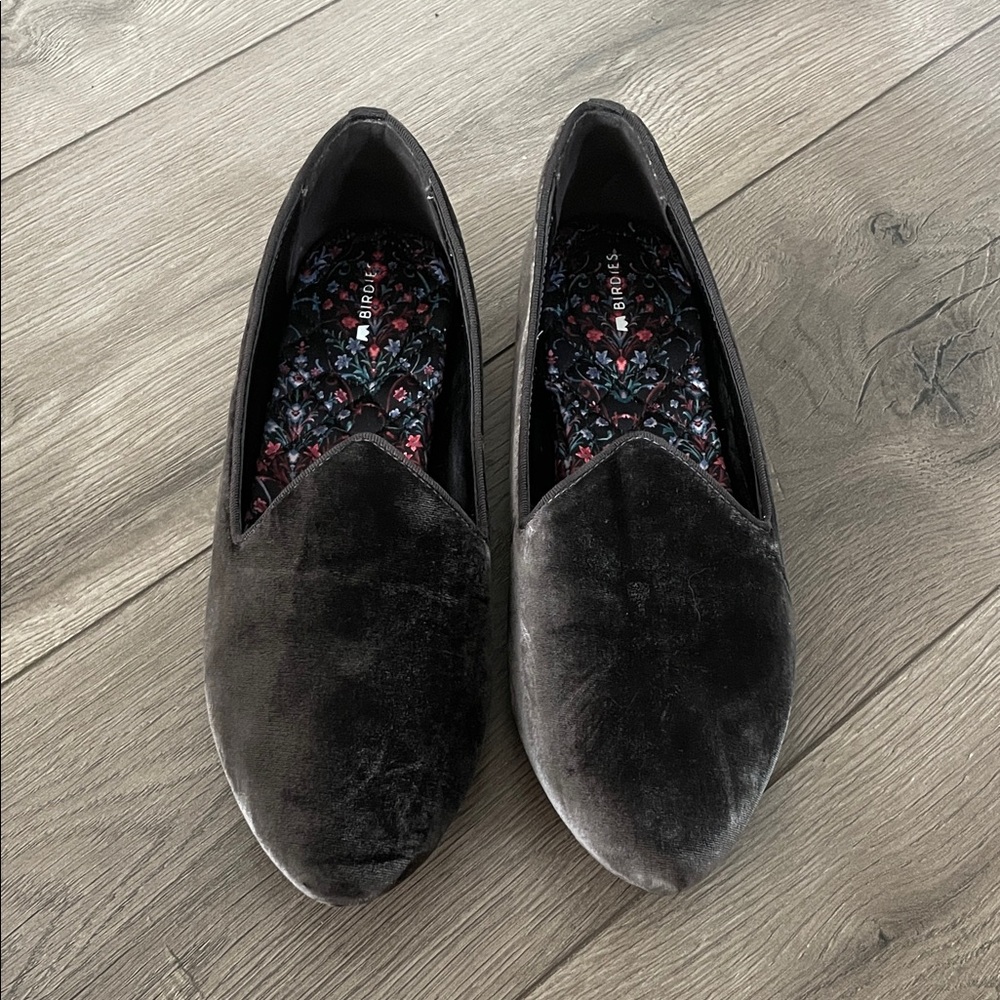 Birdies The Heron Velvet Slip On Loafers Flats Size:10.5 Charcoal
